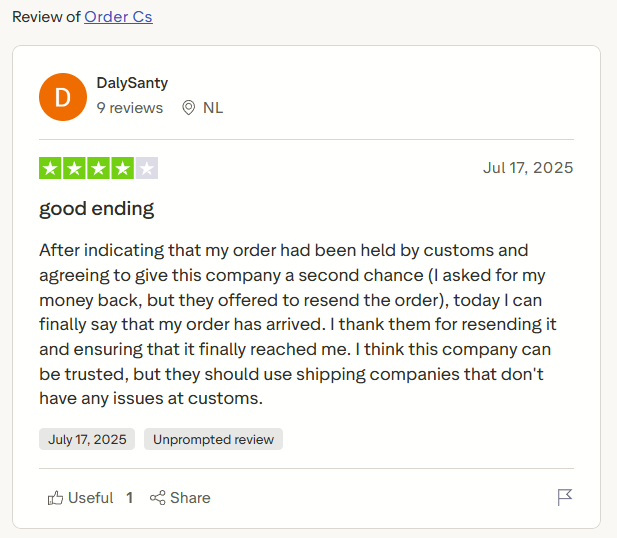 Trustpilot review by DalySanty for Order-CS