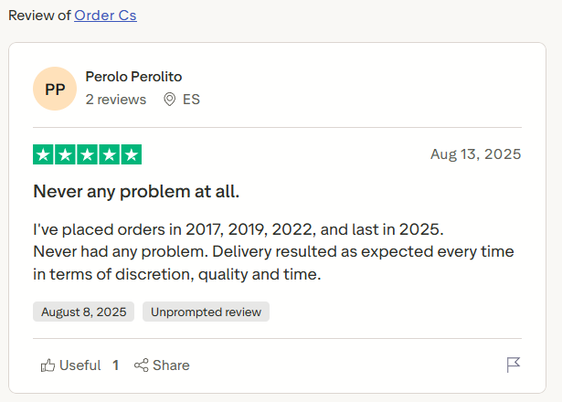 Trustpilot review by Perolo Perolito for Order-CS